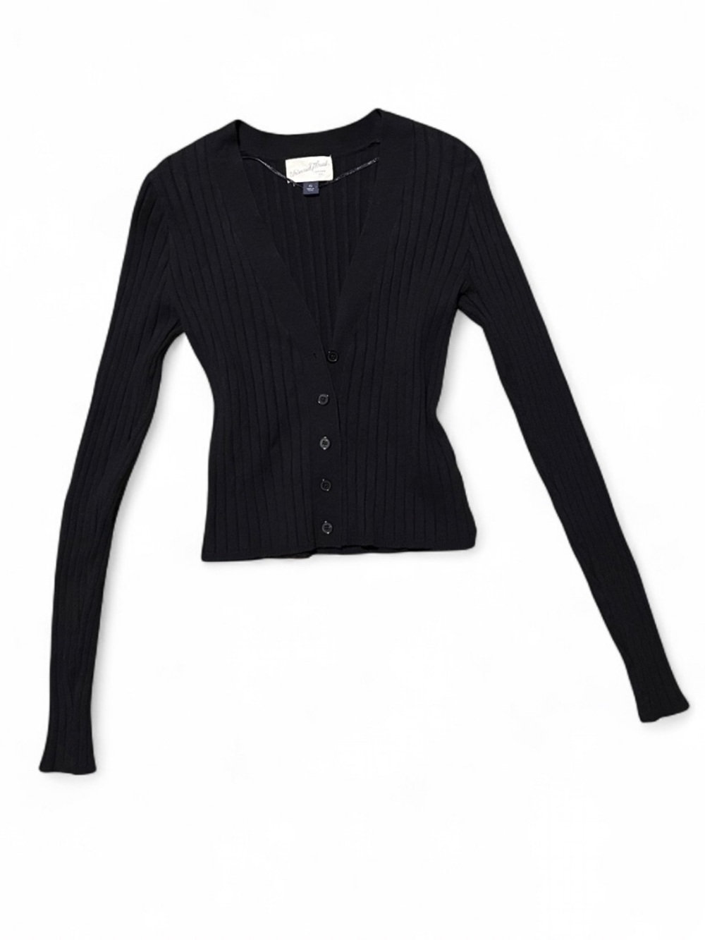 Black Ribbed Button Cardigan